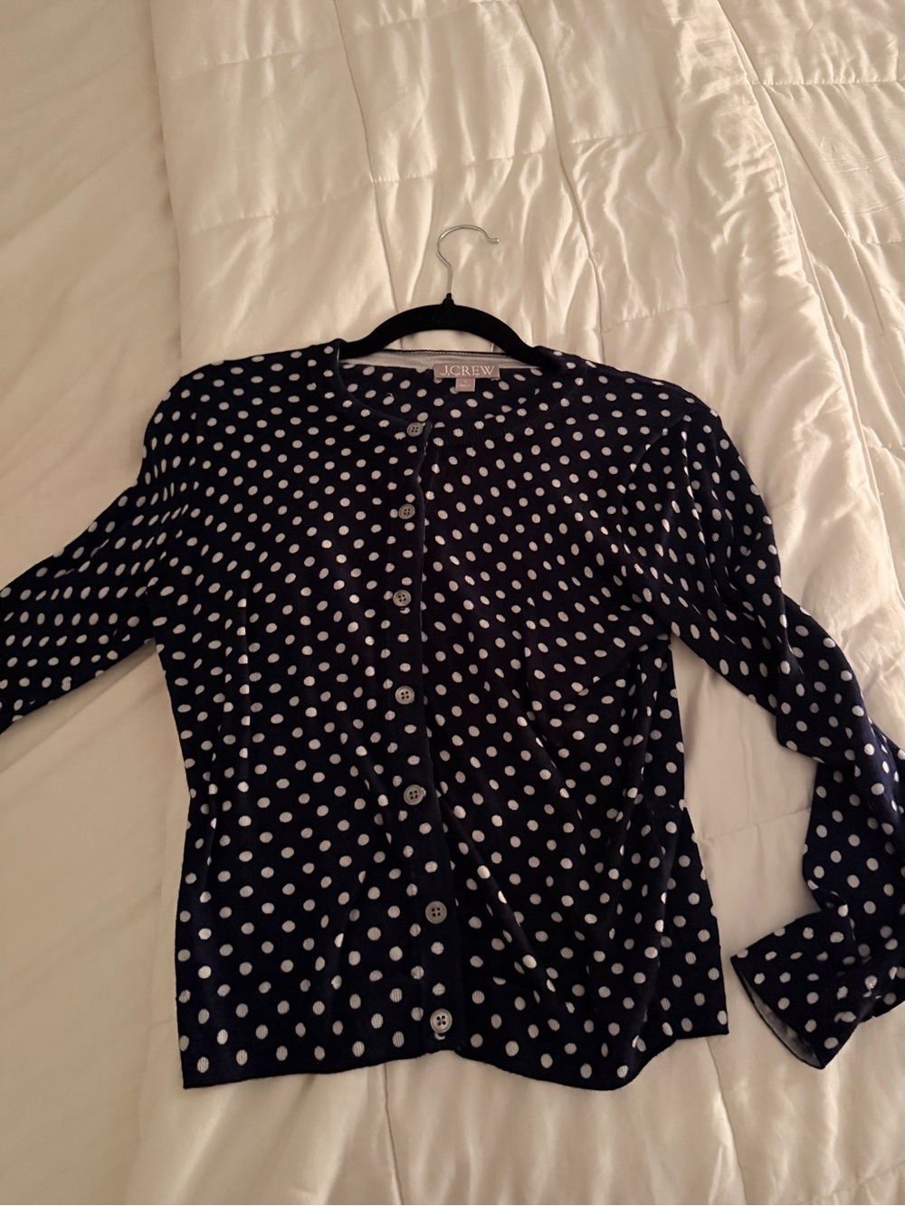 J. Crew Navy Blue Polka Dot Button-Up Cardigan